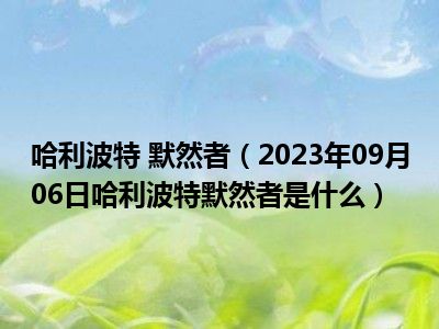 哈利波特 默然者（2023年09月06日哈利波特默然者是什么）