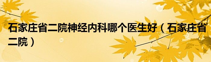  石家庄省二院神经内科哪个医生好（石家庄省二院）