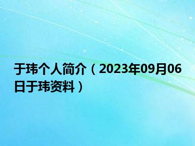 于玮个人简介（2023年09月06日于玮资料）