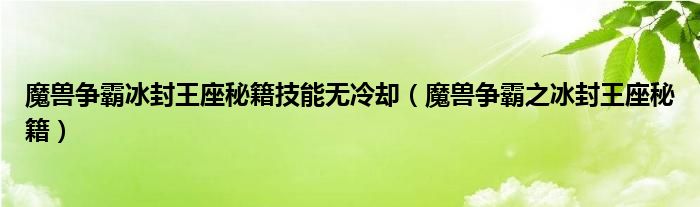  魔兽争霸冰封王座秘籍技能无冷却（魔兽争霸之冰封王座秘籍）