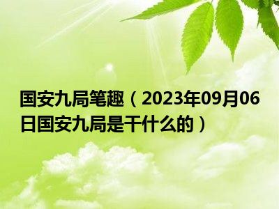 国安九局笔趣（2023年09月06日国安九局是干什么的）