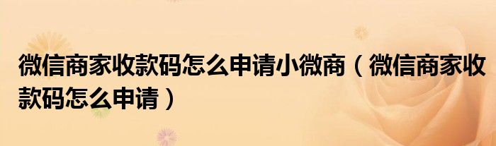 微信商家收款码怎么申请小微商（微信商家收款码怎么申请）