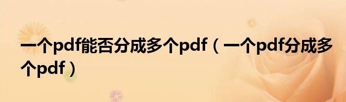  一个pdf能否分成多个pdf（一个pdf分成多个pdf）