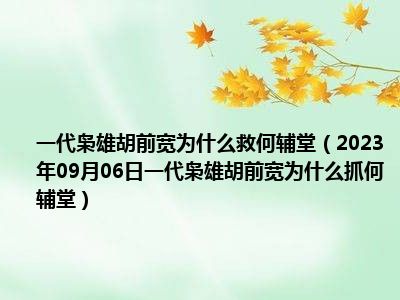 一代枭雄胡前宽为什么救何辅堂（2023年09月06日一代枭雄胡前宽为什么抓何辅堂）