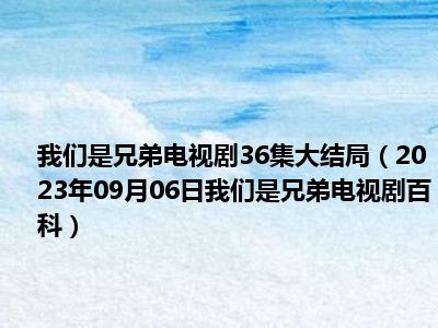 我们是兄弟电视剧36集大结局（2023年09月06日我们是兄弟电视剧百科）