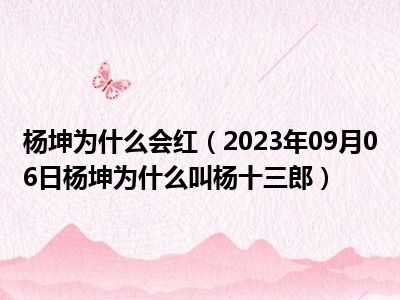 杨坤为什么会红（2023年09月06日杨坤为什么叫杨十三郎）