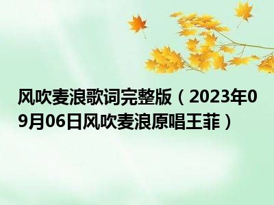 风吹麦浪歌词完整版（2023年09月06日风吹麦浪原唱王菲）