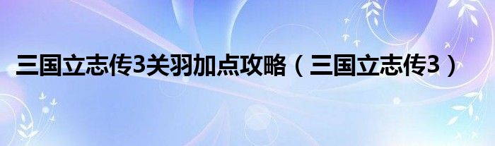  三国立志传3关羽加点攻略（三国立志传3）