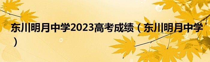  东川明月中学2023高考成绩（东川明月中学）