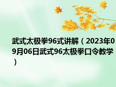 武式太极拳96式讲解（2023年09月06日武式96太极拳口令教学）