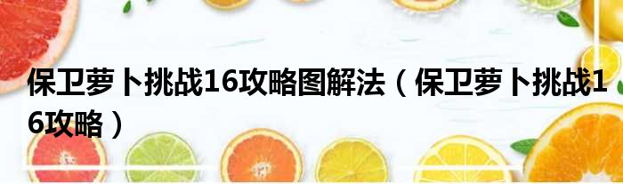 保卫萝卜挑战16攻略图解法（保卫萝卜挑战16攻略）