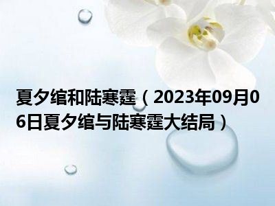 夏夕绾和陆寒霆（2023年09月06日夏夕绾与陆寒霆大结局）