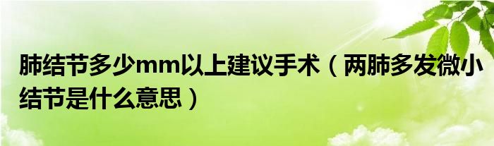 肺结节多少mm以上建议手术（两肺多发微小结节是什么意思）