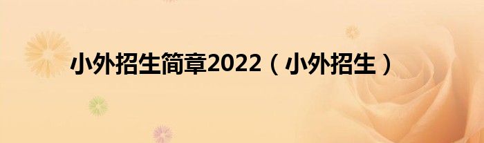  小外招生简章2022（小外招生）