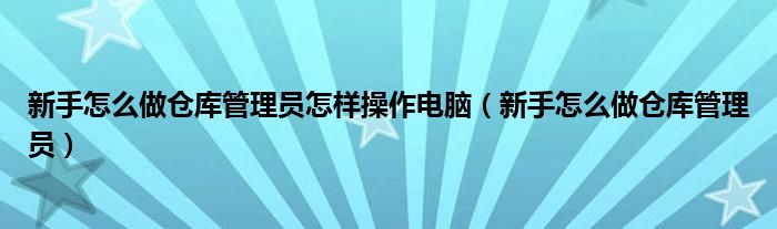  新手怎么做仓库管理员怎样操作电脑（新手怎么做仓库管理员）