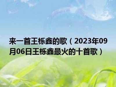 来一首王栎鑫的歌（2023年09月06日王栎鑫最火的十首歌）