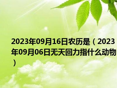 2023年09月16日农历是（2023年09月06日无天回力指什么动物）