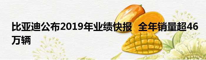 比亚迪公布2019年业绩快报  全年销量超46万辆