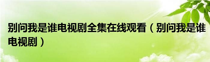  别问我是谁电视剧全集在线观看（别问我是谁电视剧）