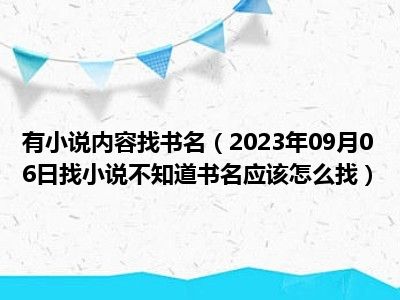 有小说内容找书名（2023年09月06日找小说不知道书名应该怎么找）