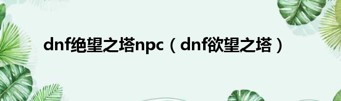 dnf绝望之塔npc（dnf欲望之塔）