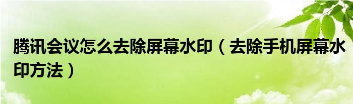  腾讯会议怎么去除屏幕水印（去除手机屏幕水印方法）