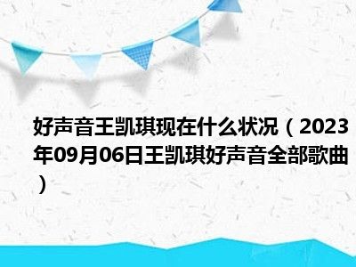 好声音王凯琪现在什么状况（2023年09月06日王凯琪好声音全部歌曲）