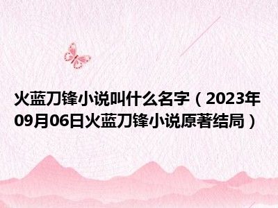 火蓝刀锋小说叫什么名字（2023年09月06日火蓝刀锋小说原著结局）