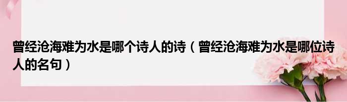 曾经沧海难为水是哪个诗人的诗（曾经沧海难为水是哪位诗人的名句）