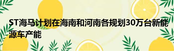 ST海马计划在海南和河南各规划30万台新能源车产能