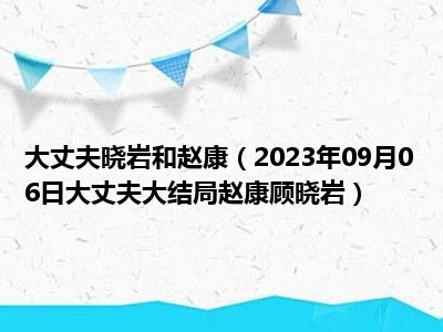 大丈夫晓岩和赵康（2023年09月06日大丈夫大结局赵康顾晓岩）