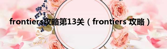 frontiers攻略第13关（frontiers 攻略）