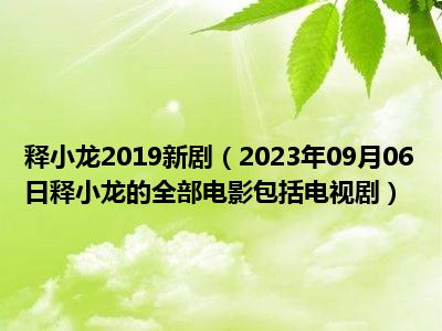 释小龙2019新剧（2023年09月06日释小龙的全部电影包括电视剧）