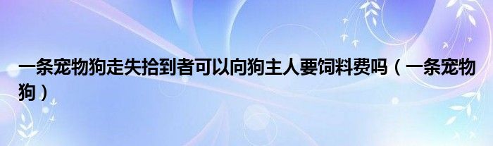  一条宠物狗走失拾到者可以向狗主人要饲料费吗（一条宠物狗）