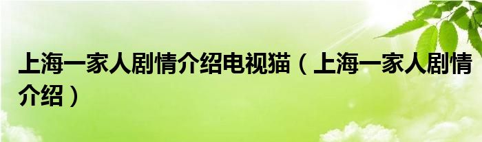  上海一家人剧情介绍电视猫（上海一家人剧情介绍）