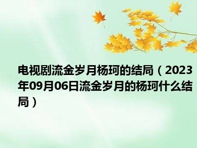 电视剧流金岁月杨珂的结局（2023年09月06日流金岁月的杨珂什么结局）