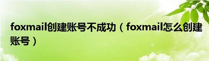  foxmail创建账号不成功（foxmail怎么创建账号）