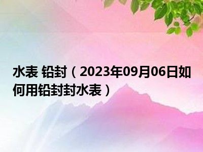 水表 铅封（2023年09月06日如何用铅封封水表）