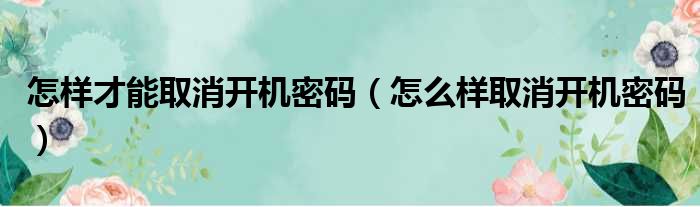 怎样才能取消开机密码（怎么样取消开机密码）