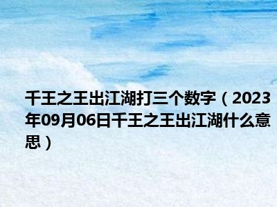 千王之王出江湖打三个数字（2023年09月06日千王之王出江湖什么意思）