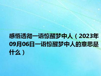 感悟透彻一语惊醒梦中人（2023年09月06日一语惊醒梦中人的意思是什么）