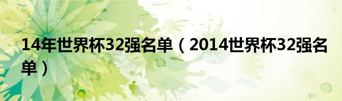  14年世界杯32强名单（2014世界杯32强名单）