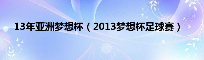  13年亚洲梦想杯（2013梦想杯足球赛）