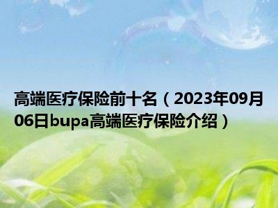 高端医疗保险前十名（2023年09月06日bupa高端医疗保险介绍）