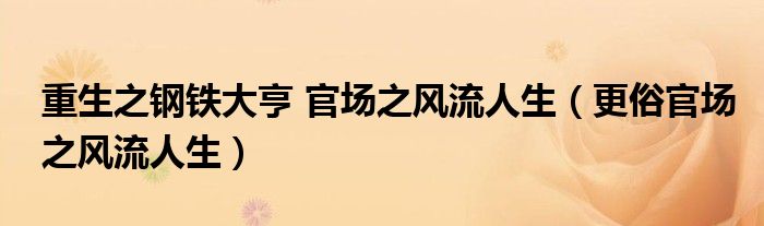  重生之钢铁大亨 官场之风流人生（更俗官场之风流人生）