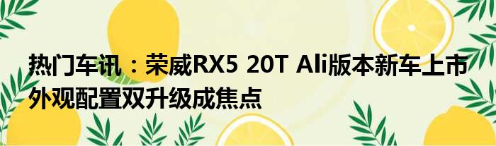 热门车讯：荣威RX5 20T Ali版本新车上市 外观配置双升级成焦点