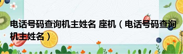 电话号码查询机主姓名 座机（电话号码查询机主姓名）