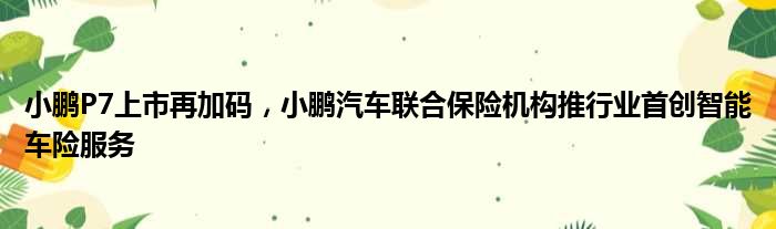 小鹏P7上市再加码 小鹏汽车联合保险机构推行业首创智能车险服务