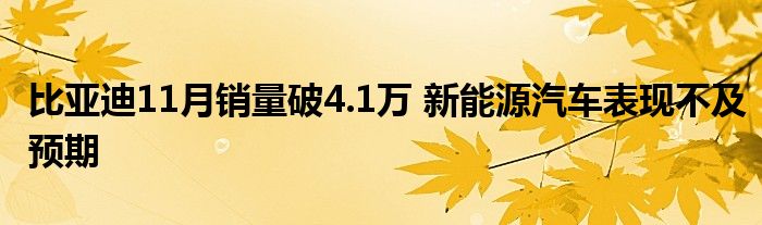 比亚迪11月销量破4.1万 新能源汽车表现不及预期