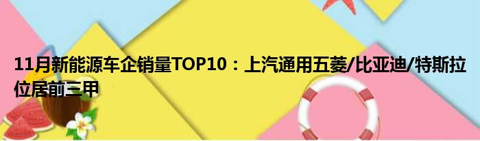 11月新能源车企销量TOP10：上汽通用五菱/比亚迪/特斯拉位居前三甲